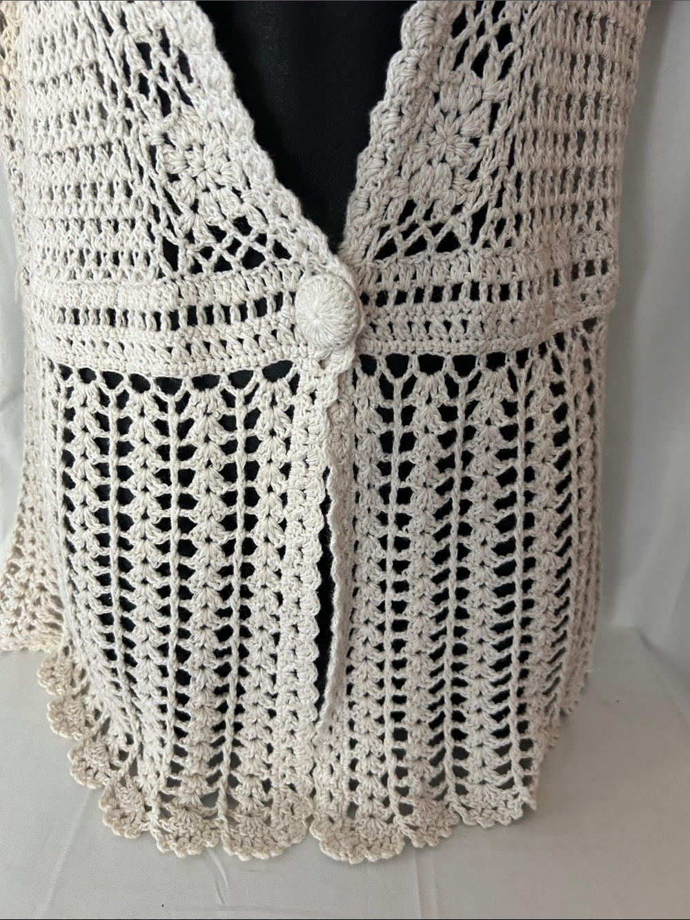 Christopher & Banks Cream Crochet Openwork Short-Sleeve Cardigan Size M - Picture 3 of 11